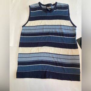 Vintage NWT Designers Originals Studio Sweater Vest Size L  Blue White Stripes